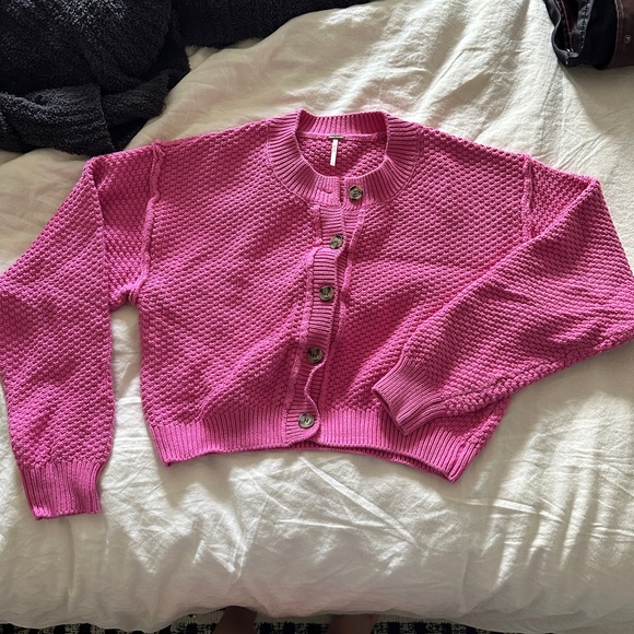 free people lila cardigan in plumdrop (hot pink) - Picture 2 of 5